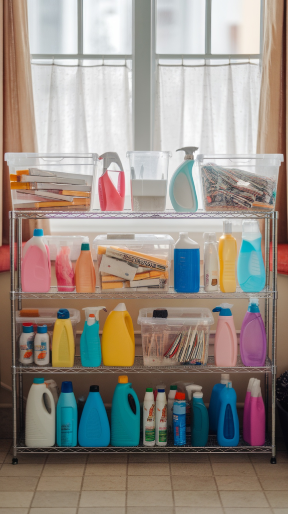 clear storage containers with bottles